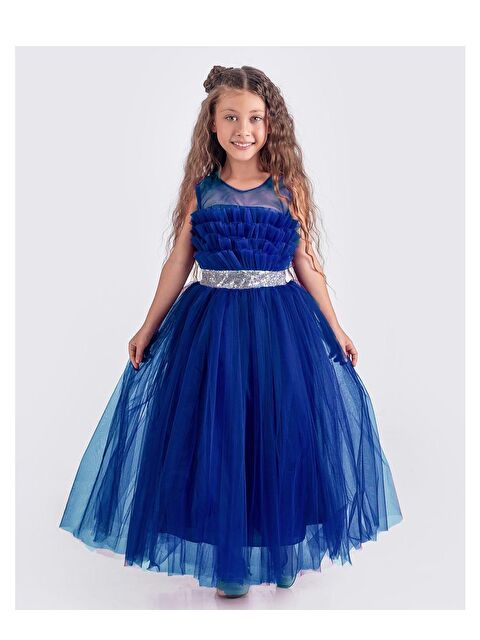 Mnk Baby & Kids Sapes Model Sırt Gipeli Tüllü Kız Çocuk Askılı Saten Abiye MNK0618 - S000389140-23710