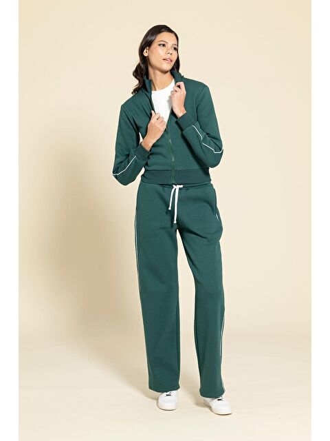 For You Moda 2'Li Fermuarlı Kol Biye Detaylı Yeşil Eşofman Takımı - S000333515-18194