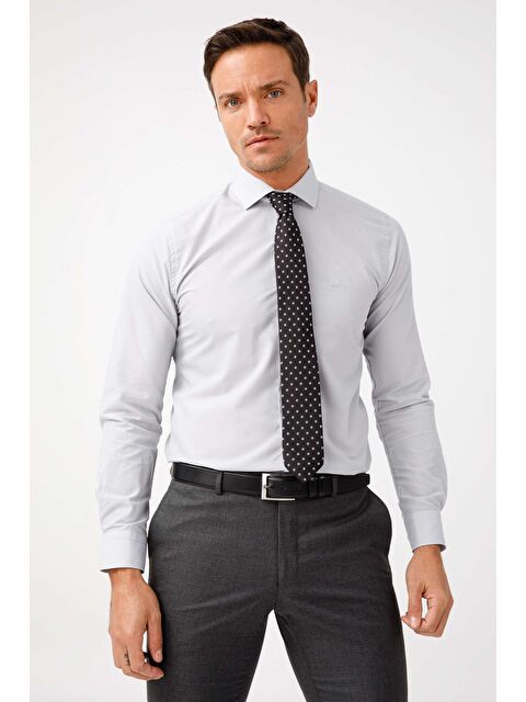 igs Açık Gri Slim Fit Dar Kalıp Klasik Yaka Düz Uzun Kollu Cepsiz Kolay Ütülenir Gömlek - S000490120-20600