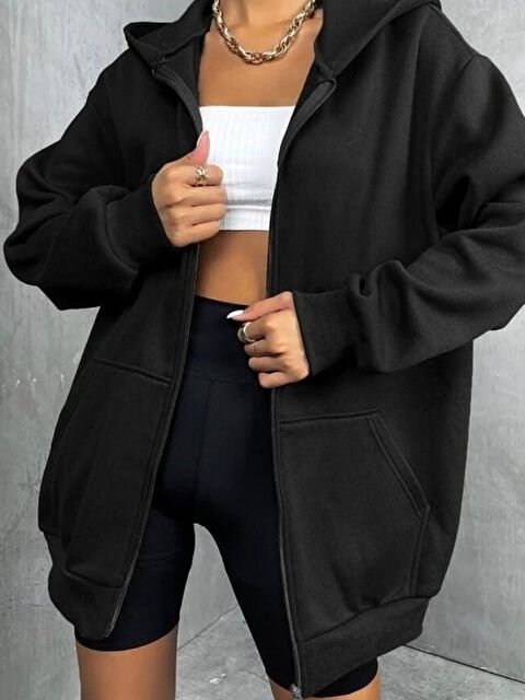 Trendseninle Kadın Siyah Bol Kalıp Rahat Hırka - S000448768-19351