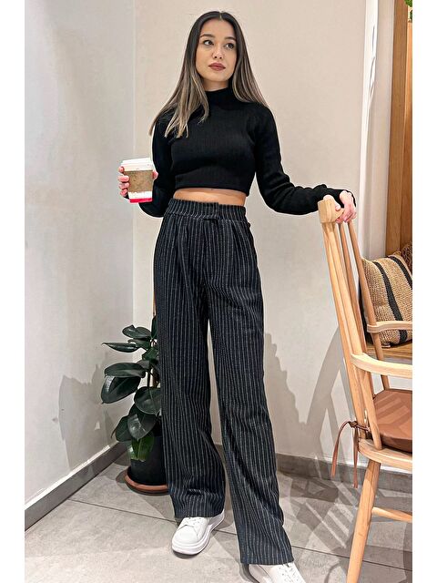 Gülseli Kadın Bel Cırtlı Çizgili Palazzo Pantolon - S000368566-19351