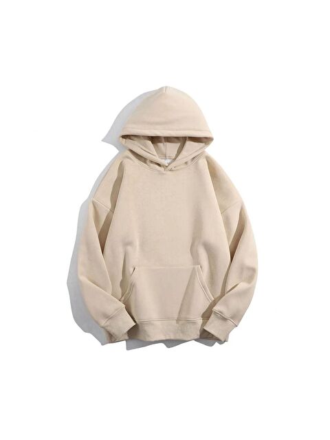 Trendseninle Kadın Bej Düz Oversize Kapüşonlu Sweatshirt - S000125723-19928