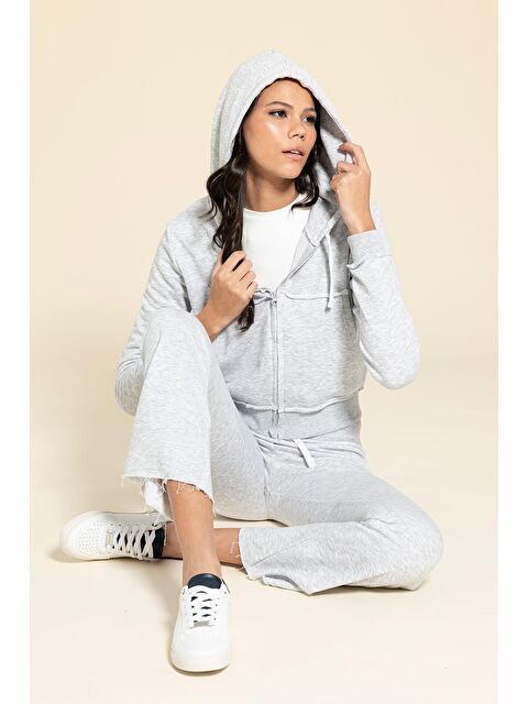 For You Moda 2'Li Fermuarlı Pis Dikiş Detaylı Gri Eşofman Takımı - S000333516-20600