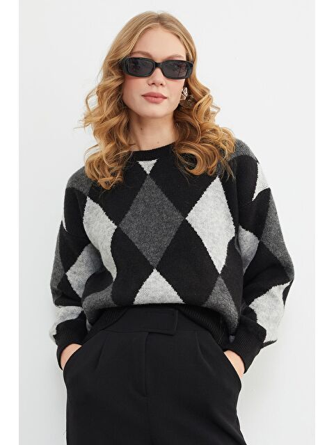 Fullamoda Baklava Desenli Bisiklet Yaka Triko Kazak - S000494089-19351