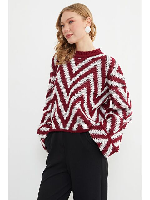 Fullamoda Zikzak Desenli Kol Detaylı Triko Kazak - S000494091-19951