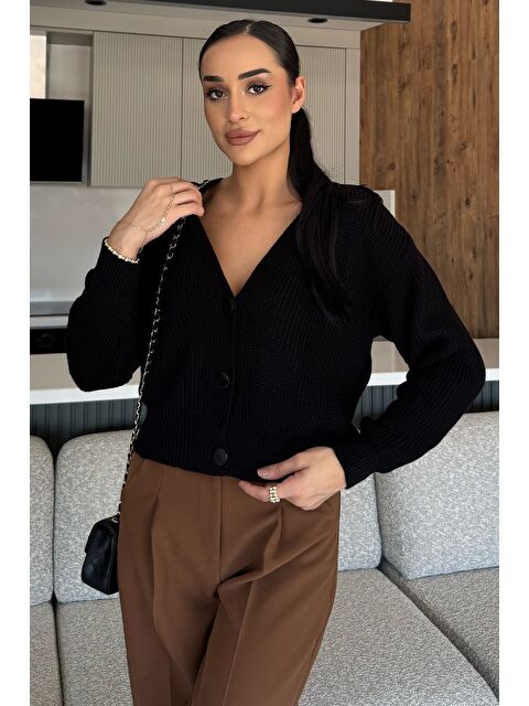 Gülseli V Yaka Ön Düğmeli Kadın Örme Triko Hırka - S000449252-19351