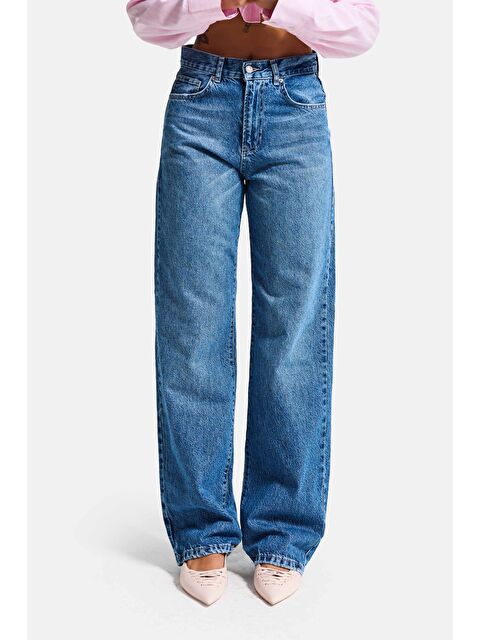 It's Basic Kadın Mavi Lora 2s6-4 Loose Fit Orta Bel %100 Pamuk Denim Jean - S000510440-17234
