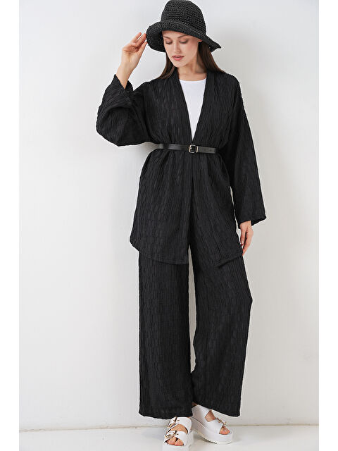 Bigdart Kadın Kimono Pantolon İkili Takım 30078 - Siyah - S000510418-19351