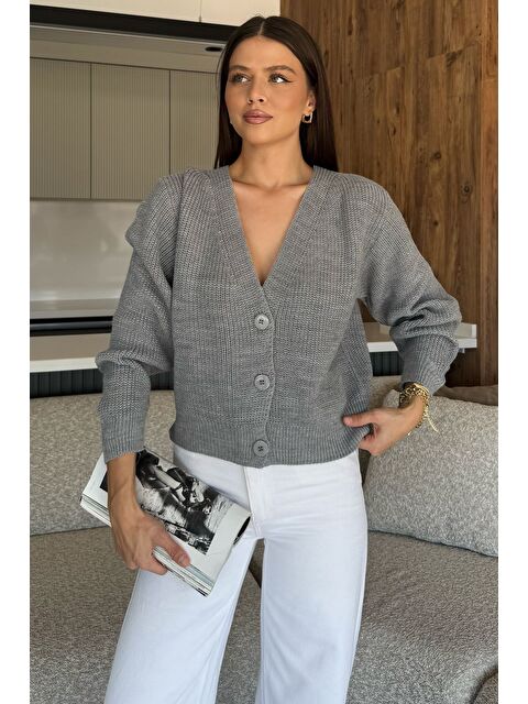 Gülseli V Yaka Ön Düğmeli Kadın Örme Triko Hırka - S000449252-20600