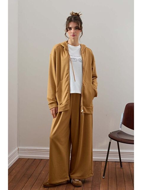 Ceylan Otantik Karamel 3 İplik Uzun Fermuarlı Eşofman Takım - S000486187-26430