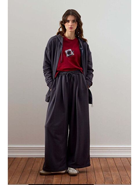 Ceylan Otantik Antrasit 3 İplik Uzun Fermuarlı Eşofman Takım - S000486187-29666