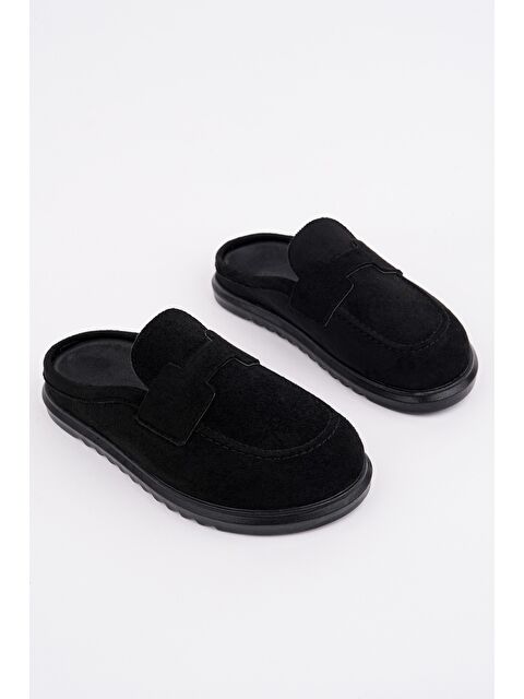 Muggo VİNTAGE Süet Deri Günlük Rahat Önü Kapalı Kadın Loafer Terlik