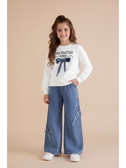 Cansın Mini Mavi Fiyonk Detaylı Kız Çocuk 2li Takım 23415 - S000513684-17234