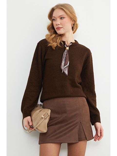 Fullamoda Fular Detaylı Bisiklet Yaka Triko Kazak - S000494093-19413