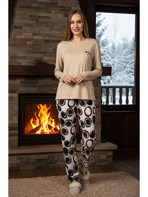 Remsa Büyük Beden Kadın Desenli Saphire Pijama Takımı 0537 Vizon01 - S000469088-6347