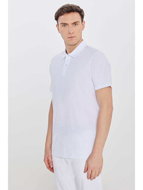 AC&Co / Altınyıldız Classics Erkek Beyaz %100 Pamuk Standart Fit Normal Kesim Polo Yaka Tişört