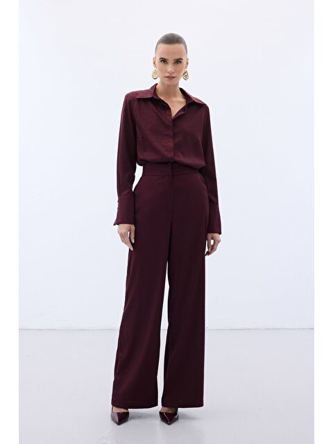 SATEEN Jakarlı Pantolon - Bordo - S000472387-19951