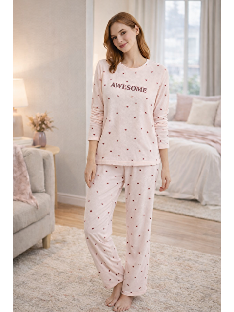 Formo Kadın Desenli  Waffle Kumaş Yüksek Kalite Düğmeli Uzun Kollu Pijama Takımı - S000506899-7152