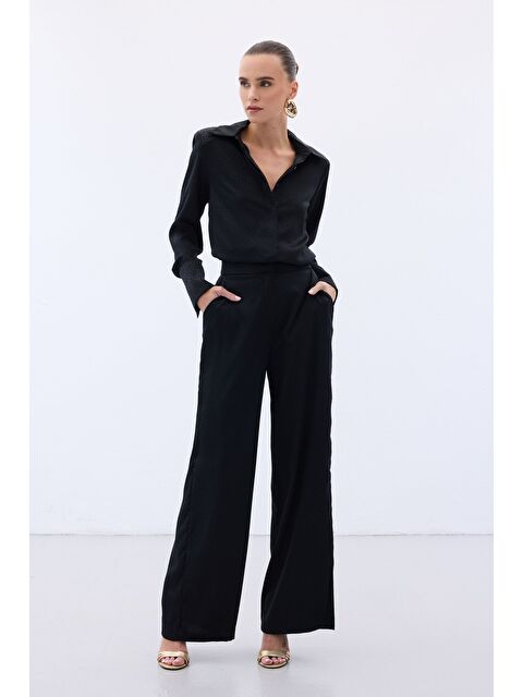 SATEEN Jakarlı Pantolon - Siyah - S000472387-19351