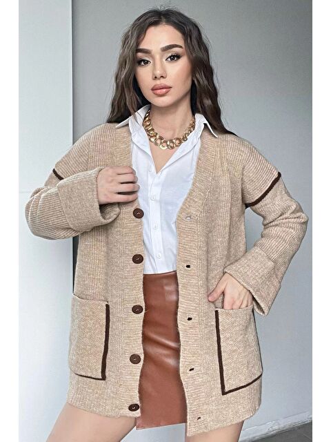 Gülseli Kadın Kol Katlamalı Şerit Desenli Triko Hırka - S000326599-19928