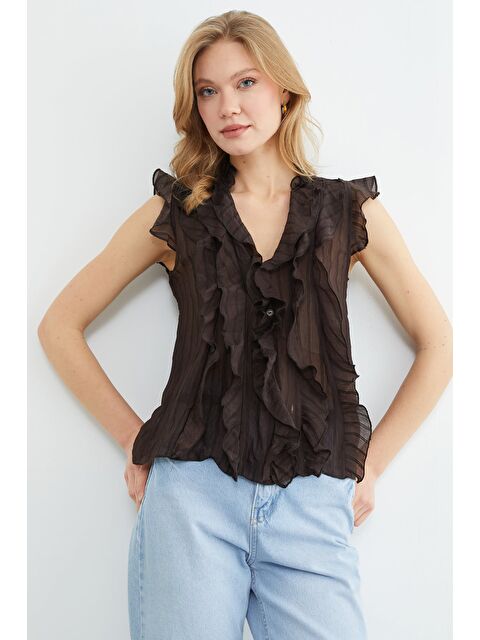 Fullamoda Çizgili Fırfırlı Jakarlı Bluz - S000506901-19413