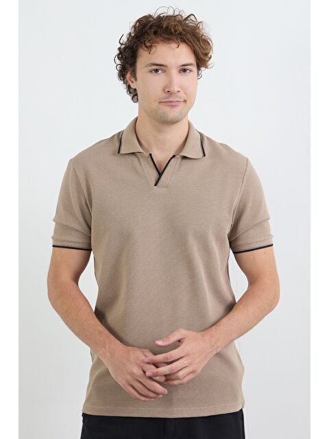 Fullamoda Çizgili Waffle Kumaş Polo Yaka Tişört - S000407882-26429