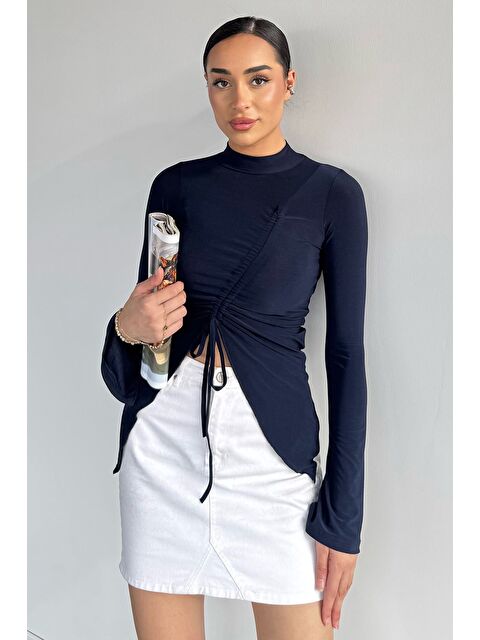 Gülseli Asimetrik Kesim Ön Büzgülü Kadın Bluz - S000469795-21164