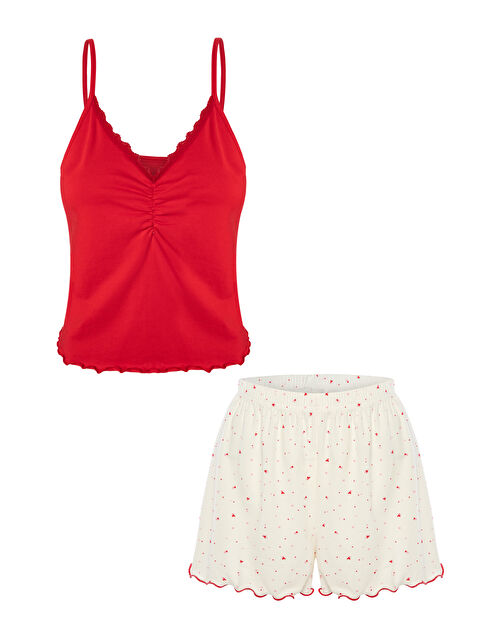 Koza İç Giyim Sevgililer Günü Kadın Dantelli/Büzgülü Askılı Şortlu Pijama Takımı - S000510441-37325