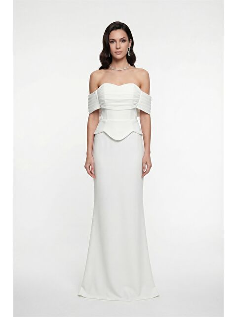 Lafaba Kadın Beyaz Kayık Yaka Peplum Detay Uzun Balık Abiye - S000491313-20063