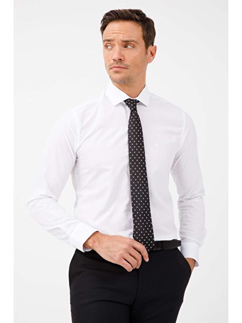 igs Beyaz Slim Fit Dar Kalıp Klasik Yaka Düz Uzun Kollu Cepsiz Kolay Ütülenir Gömlek - S000490120-20063