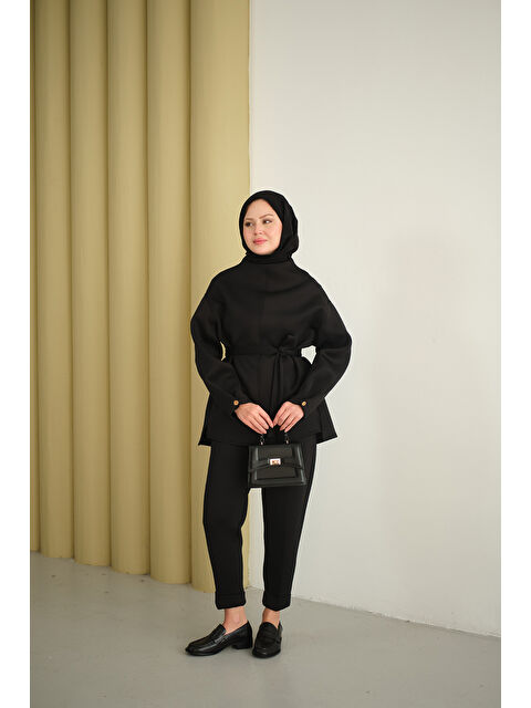 Locco Moda Kadın Bel Bağlamalı Takım Siyah - S000495236-19351