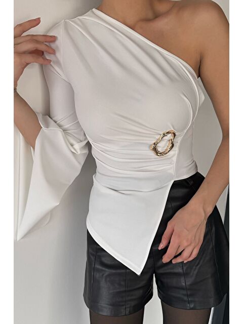 Gülseli Kadın Drapeli Gold Toka Detaylı Tek Omuz Bluz - S000482807-19966