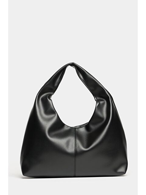 MADAMRA Kadın Siyah Pu Deri Shopper Omuz Çantası – Yumuşak Form Vintage Model - S000451600-19351