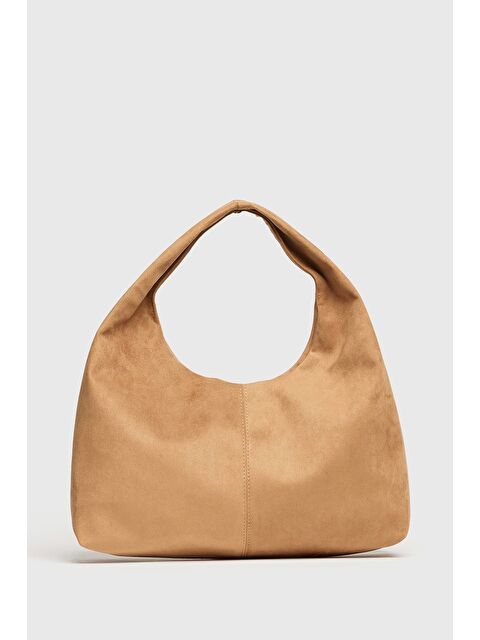 MADAMRA Kadın Camel Süet Shopper Omuz Çantası – Yumuşak Form Vintage Model - S000451600-4557