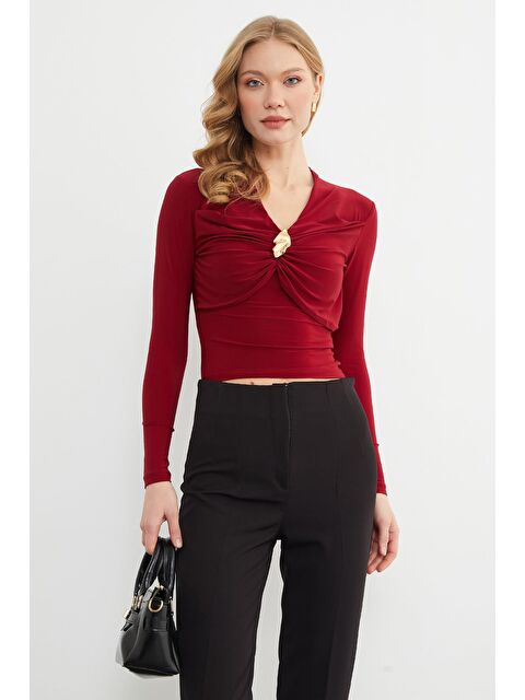 Fullamoda Drapeli Toka Detaylı V Yaka Bluz - S000494362-19951