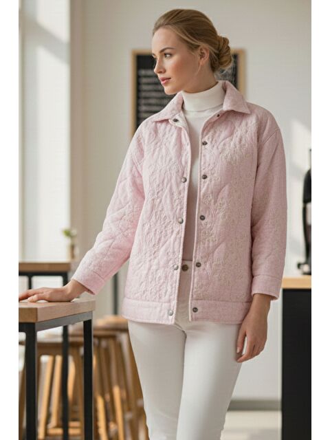 Chiccy Pastel Pembe Gömlek Yaka Uzun Kol Çıt Çıtlı Casual Kapitone Dokuma Ceket 68 55 - S000486855-16324