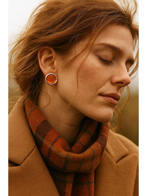 New Obsessions Gold Detaylı Renkli Yuvarlak  Çelik Vintage Küpe - S000470033-20072