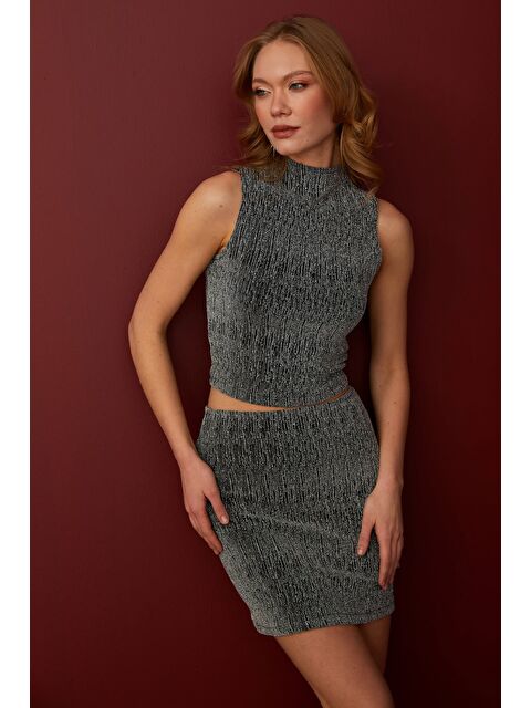 Fullamoda Taşlı Simli Dik Yaka Bluz - S000494363-20600