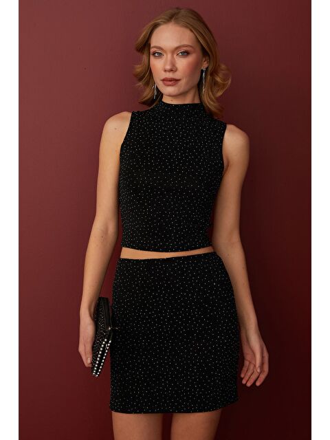 Fullamoda Taşlı Simli Dik Yaka Bluz - S000494363-19351