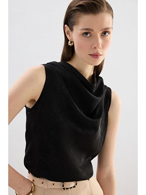 SATEEN Degaje Yaka Bluz - Siyah - S000497778-19351