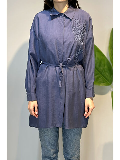 Remsa Nakış İşlemeli Oversize Gömlek Tunik 4471 İndigo - S000512120-23093