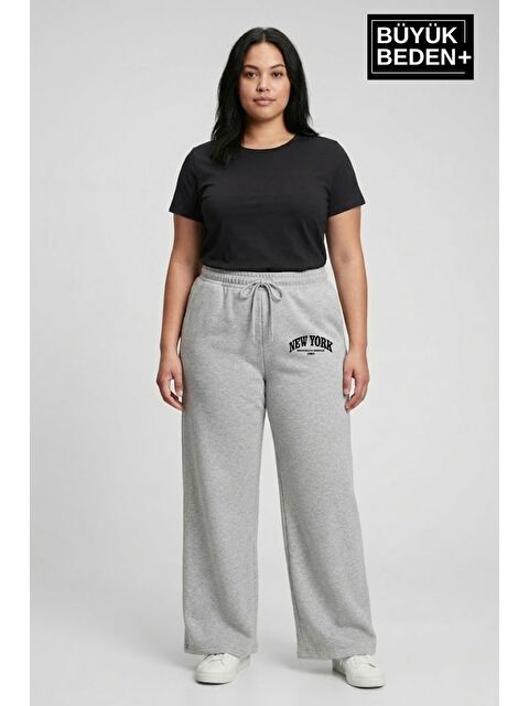 Süperlife Kadın Büyük Beden Bol Paça Yüksek Bel Lastikli NewYork Baskılı Eşofman Altı SPR26BEA988-5