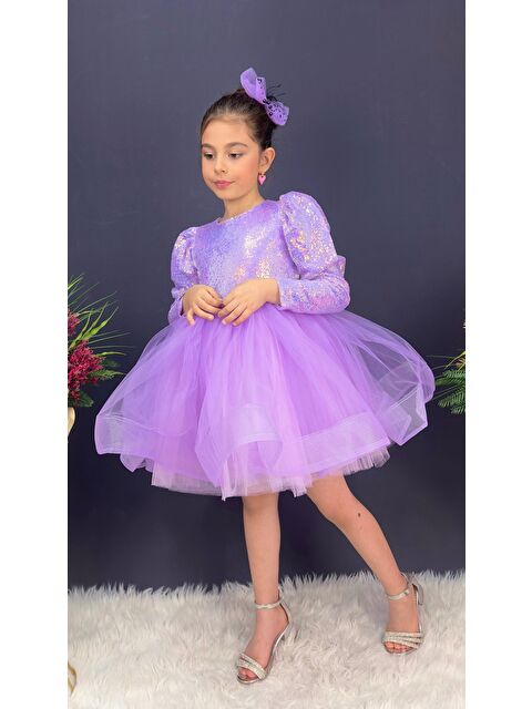 Mnk Baby & Kids Tütü Gren Etekli Kız Çocuk Pul Payetli Uzun Kol Kikidi Elbise MNK0583 - S000389123-17878