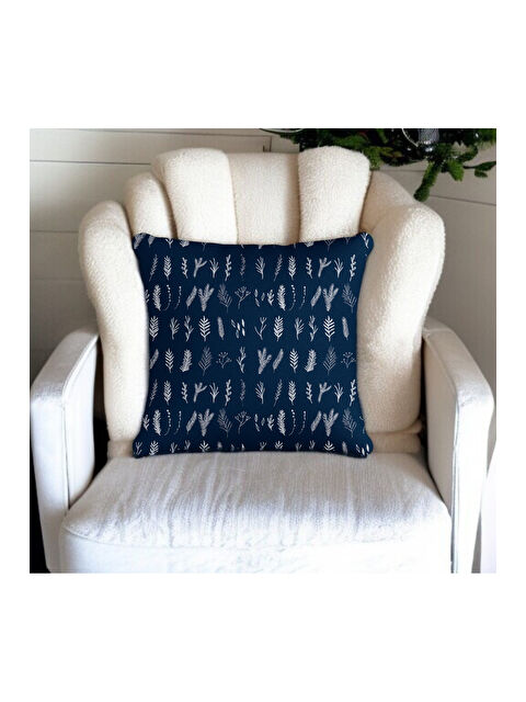 Asdiva Yılbaşı Temalı Çam Koza Yaprağı Desenli Dekoratif Kırlent Kılıfı - Lacivert 43x43 - S000465344-37494