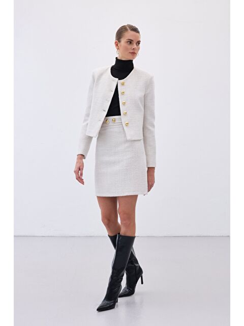 SATEEN Düğme Detaylı Mini Tüvit Etek - Taş - S000488077-25636