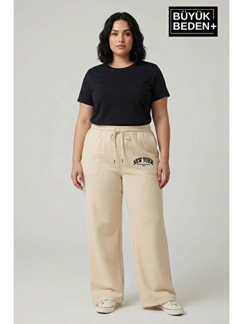 Süperlife Kadın Büyük Beden Bol Paça Yüksek Bel Lastikli NewYork Baskılı Eşofman Altı SPR26BEA988-5