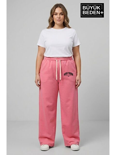 Süperlife Kadın Büyük Beden Bol Paça Yüksek Bel Lastikli NewYork Baskılı Eşofman Altı SPR26BEA988-5