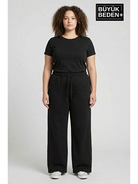 Süperlife Kadın Büyük Beden Bol Paça Yüksek Bel Lastikli Salaş Eşofman Altı SPR26BEA988