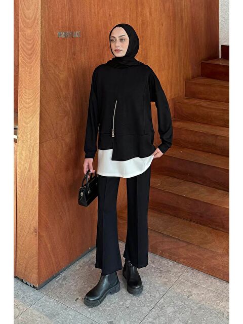 Lamelif Fermuarlı Garnili Takım Siyah - S000515394-19351