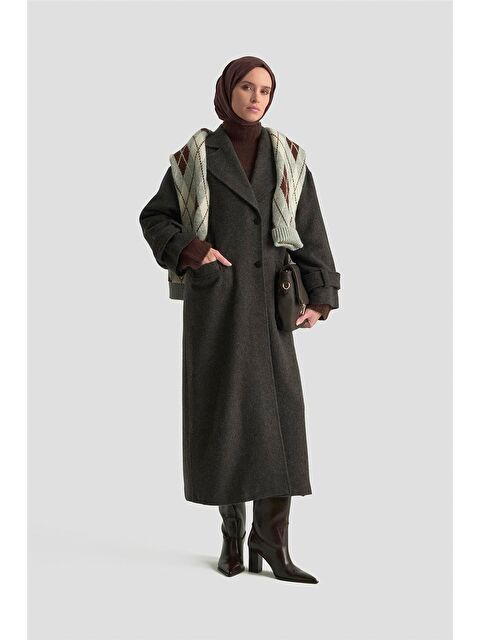 ARMİNE Yanları Yırtmaçlı Kaban 25K7024 Antrasit - S000490780-29666